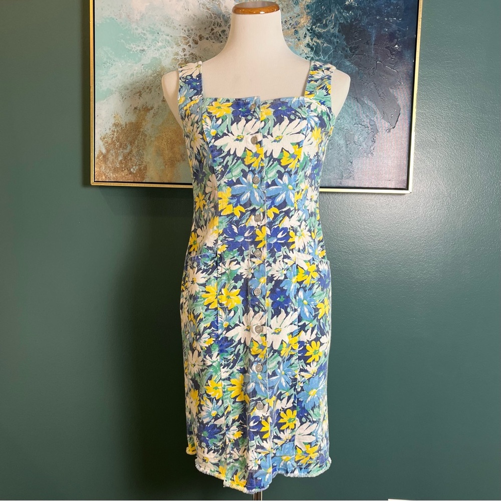 90’s Sleeveless Floral Denim Dress